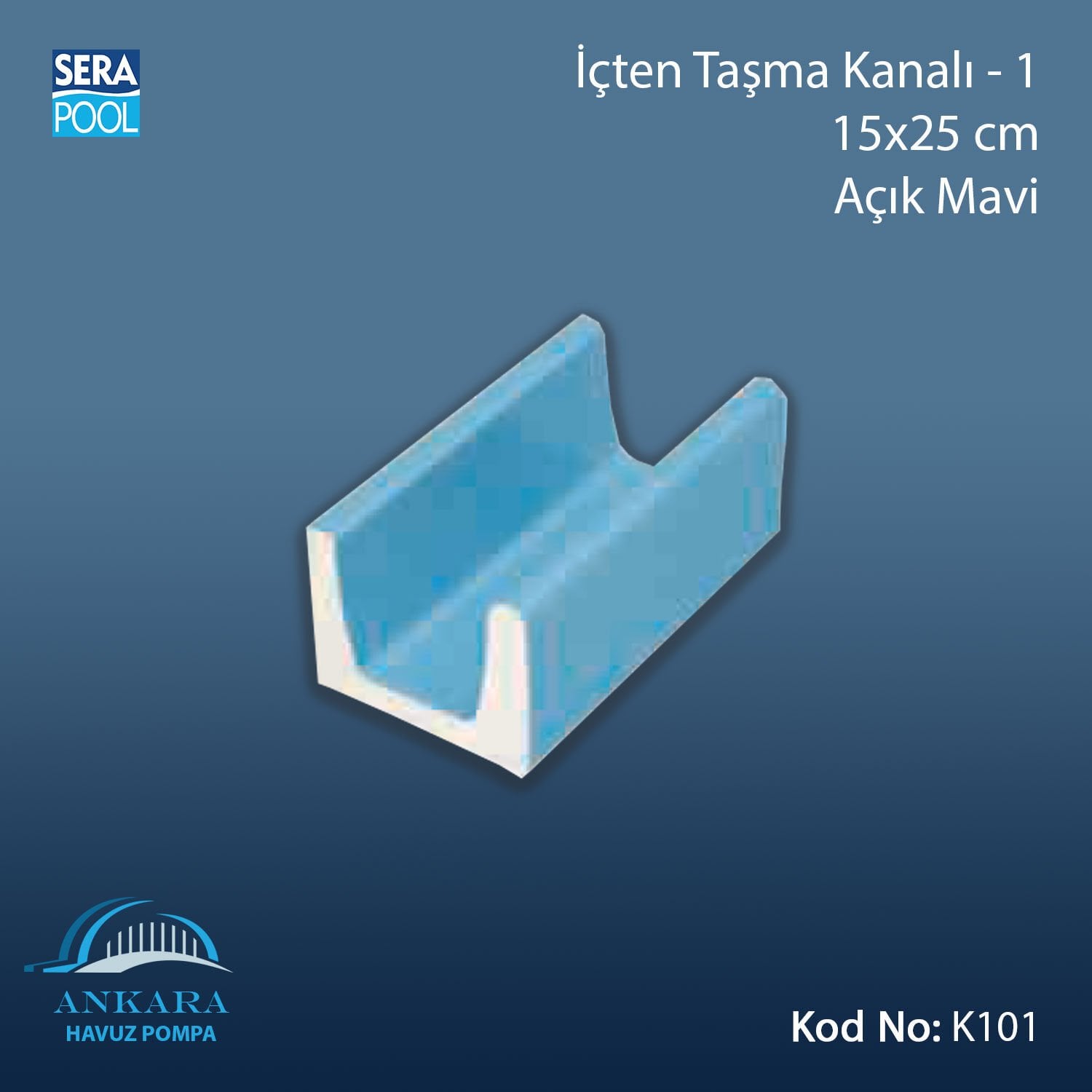İçten Taşma Kanalı-1 - 15x25cm Açık Mavi