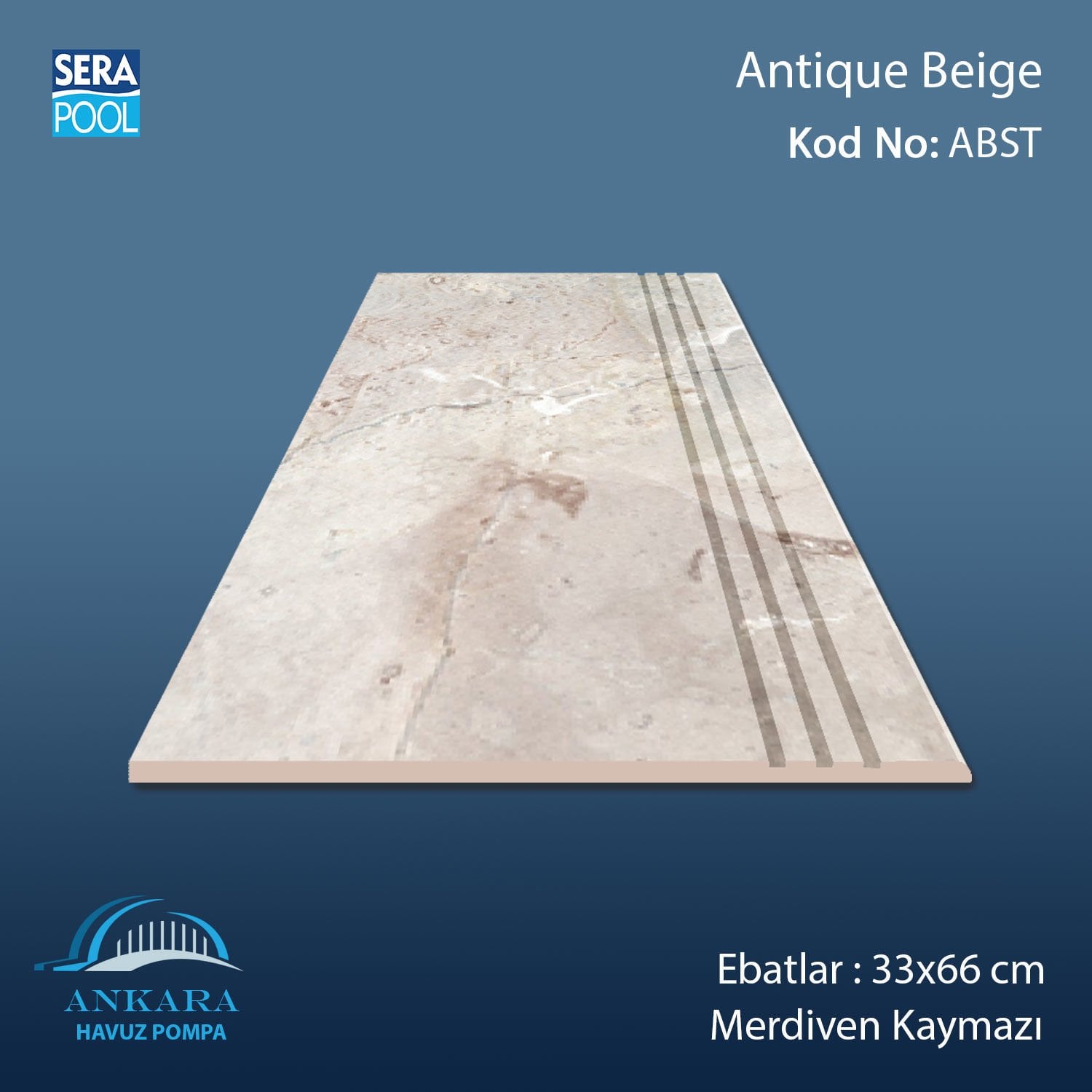 Antique Beige 33x66x0,76 cm Merdiven Kaymazı