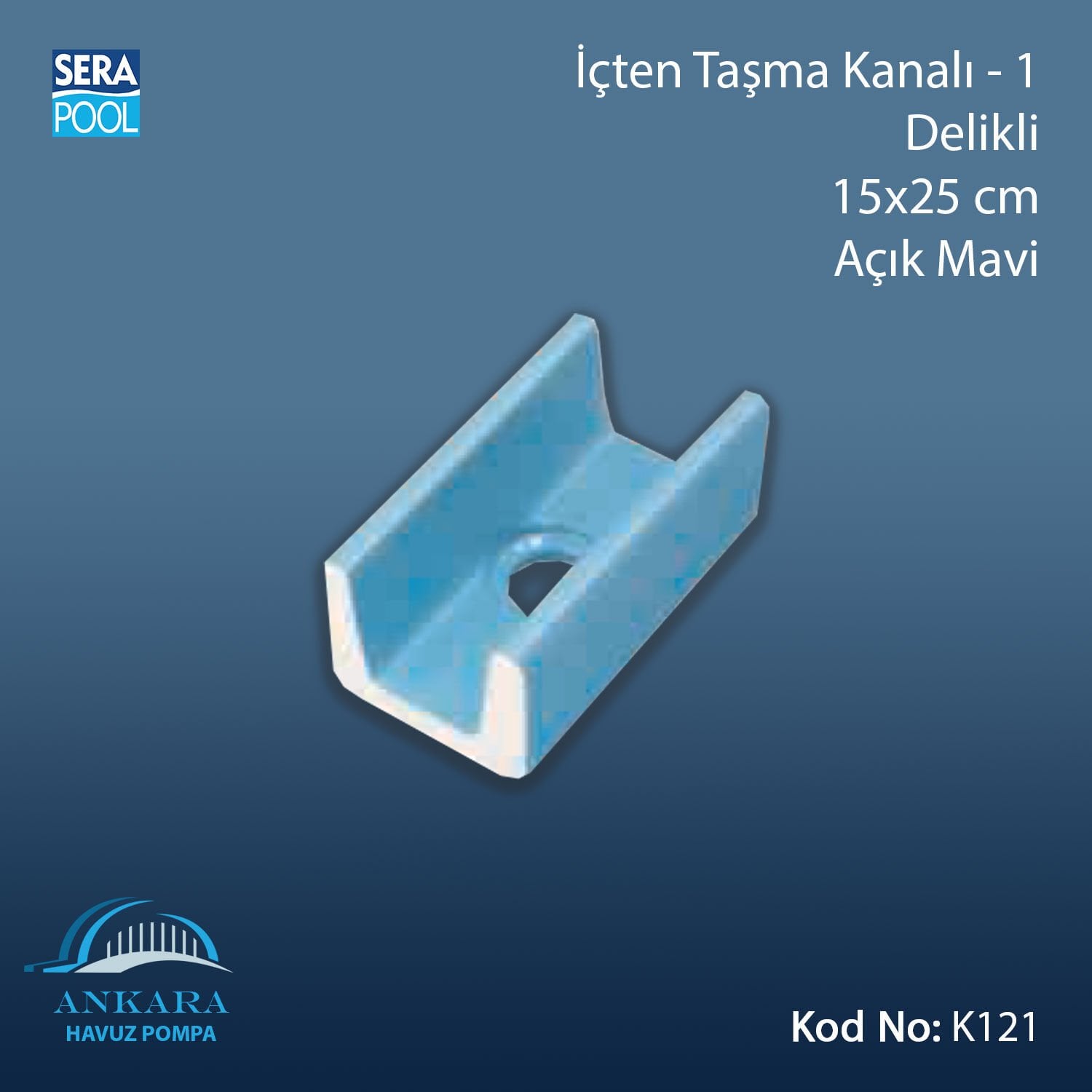İçten Taşma Kanalı-1 - Delikli-15x25cm Açık Mavi