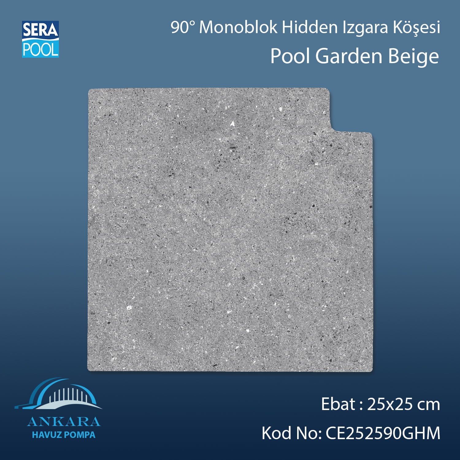 Cement Grey 25x25 cm 90° Monoblok Hidden Izgara Köşesi