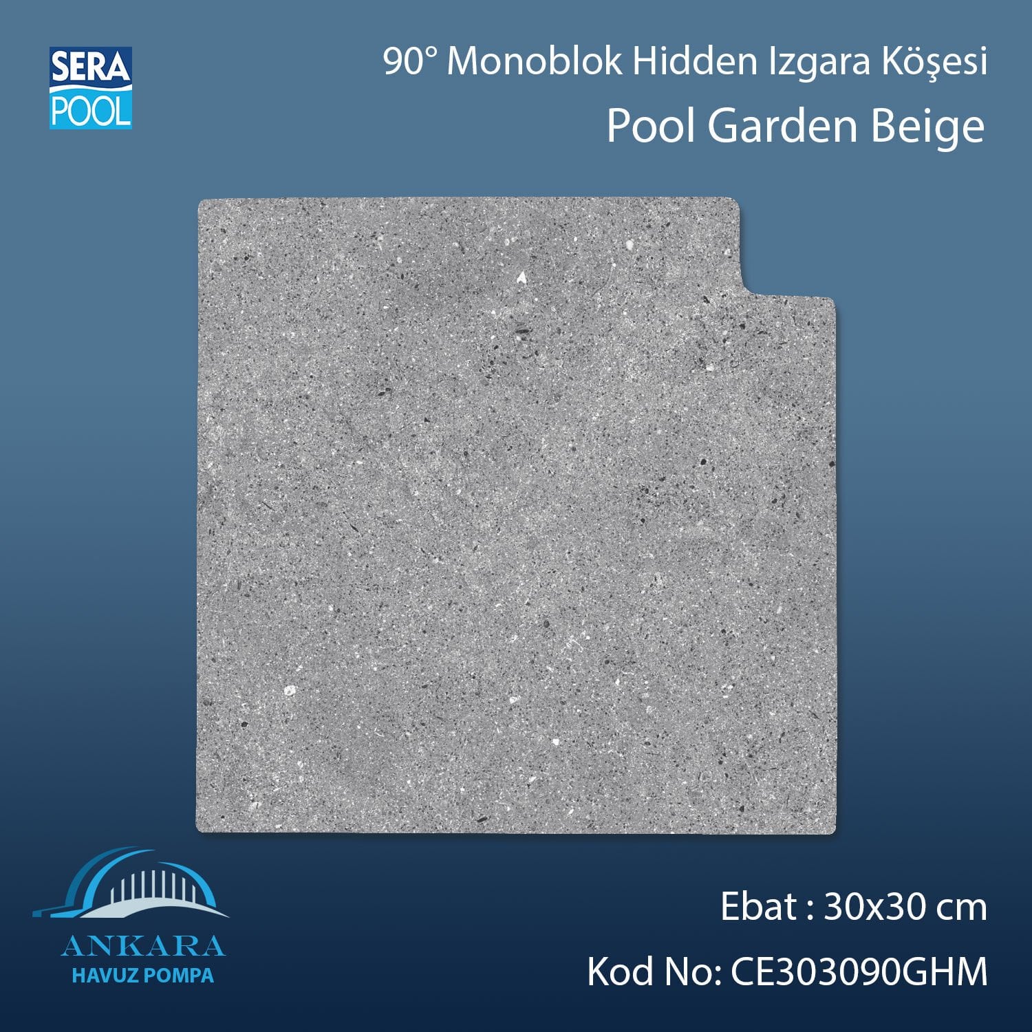 Cement Grey 30x30 cm 90° Monoblok Hidden Izgara Köşesi