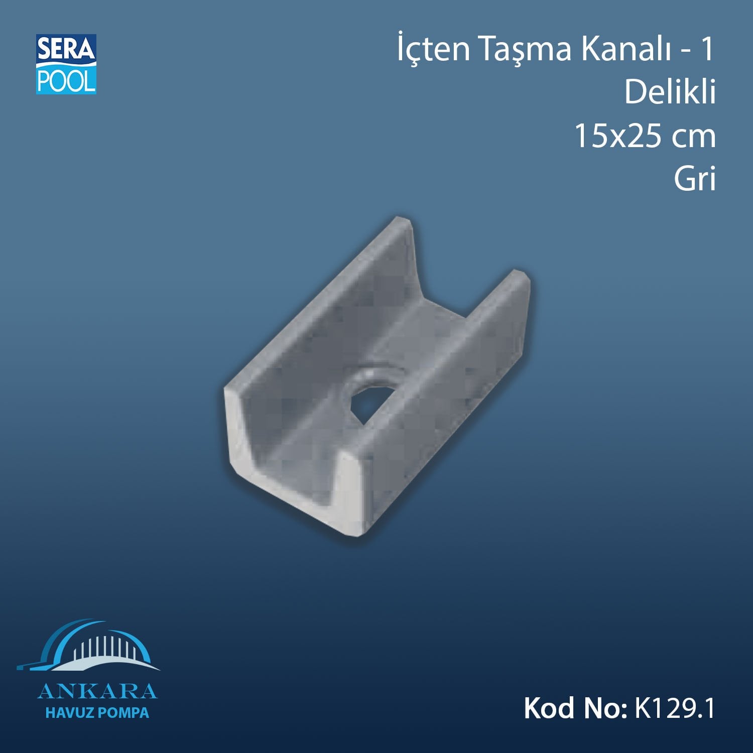 İçten Taşma Kanalı-1 - Delikli - 15x25 cm Gri