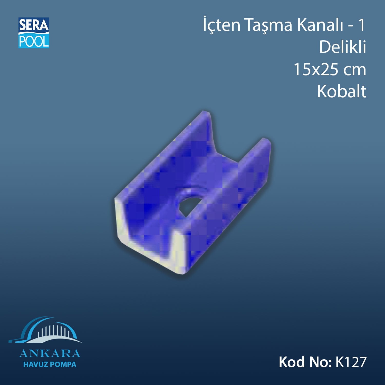 İçten Taşma Kanalı-1 - Delikli - 15x25 cm Kobalt