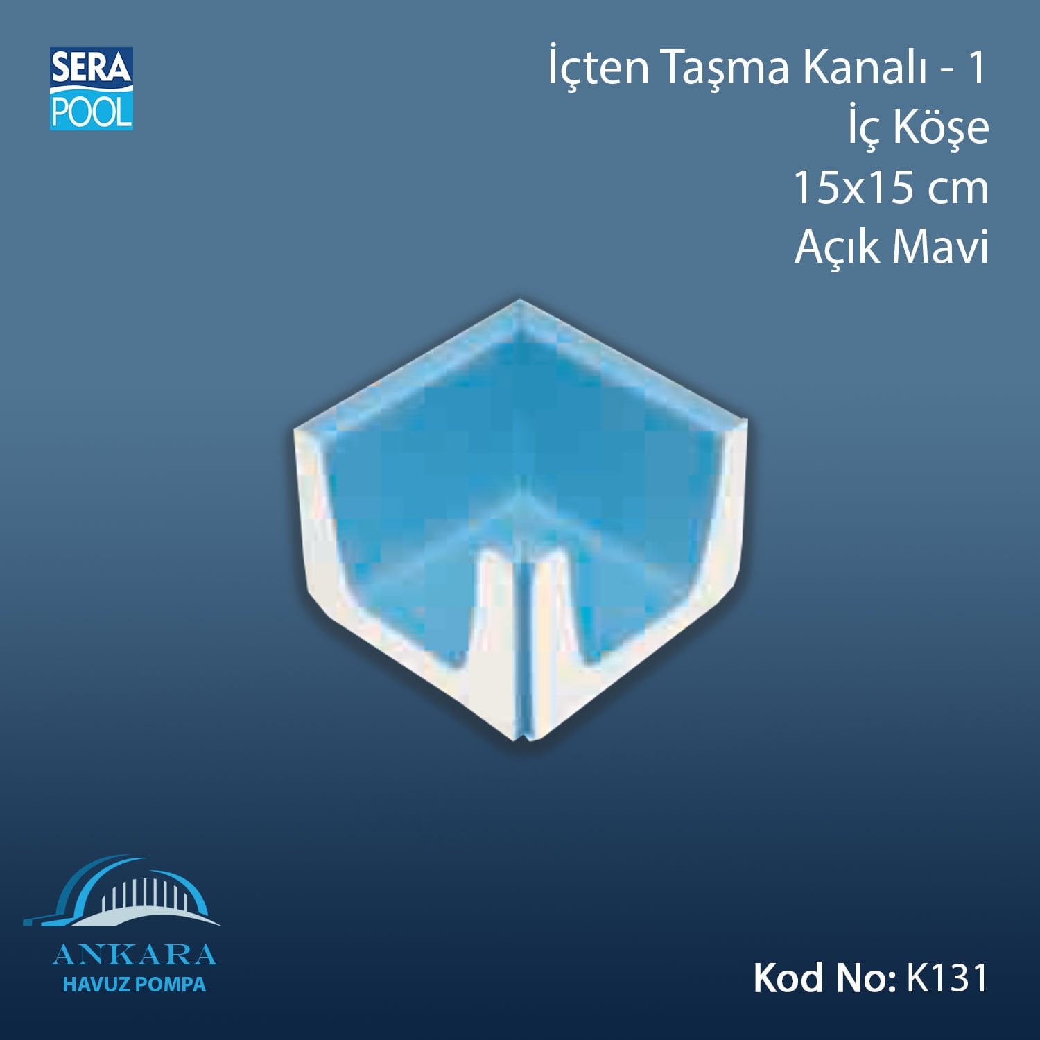 İçten Taşma Kanalı-1 - İç Köşe - 15x15 cm Açık Mavi