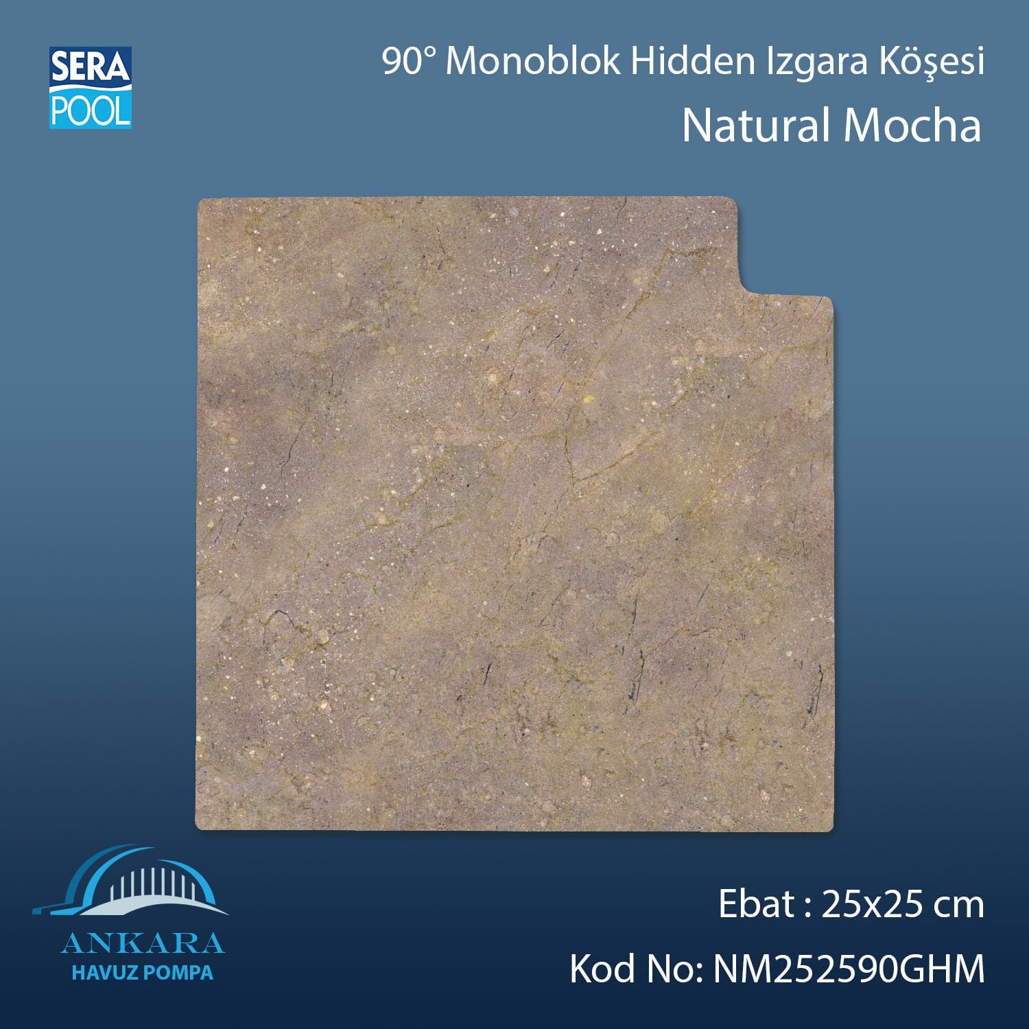 Natural Mocha 25x25 cm 90° Monoblok Hidden Izgara Köşesi