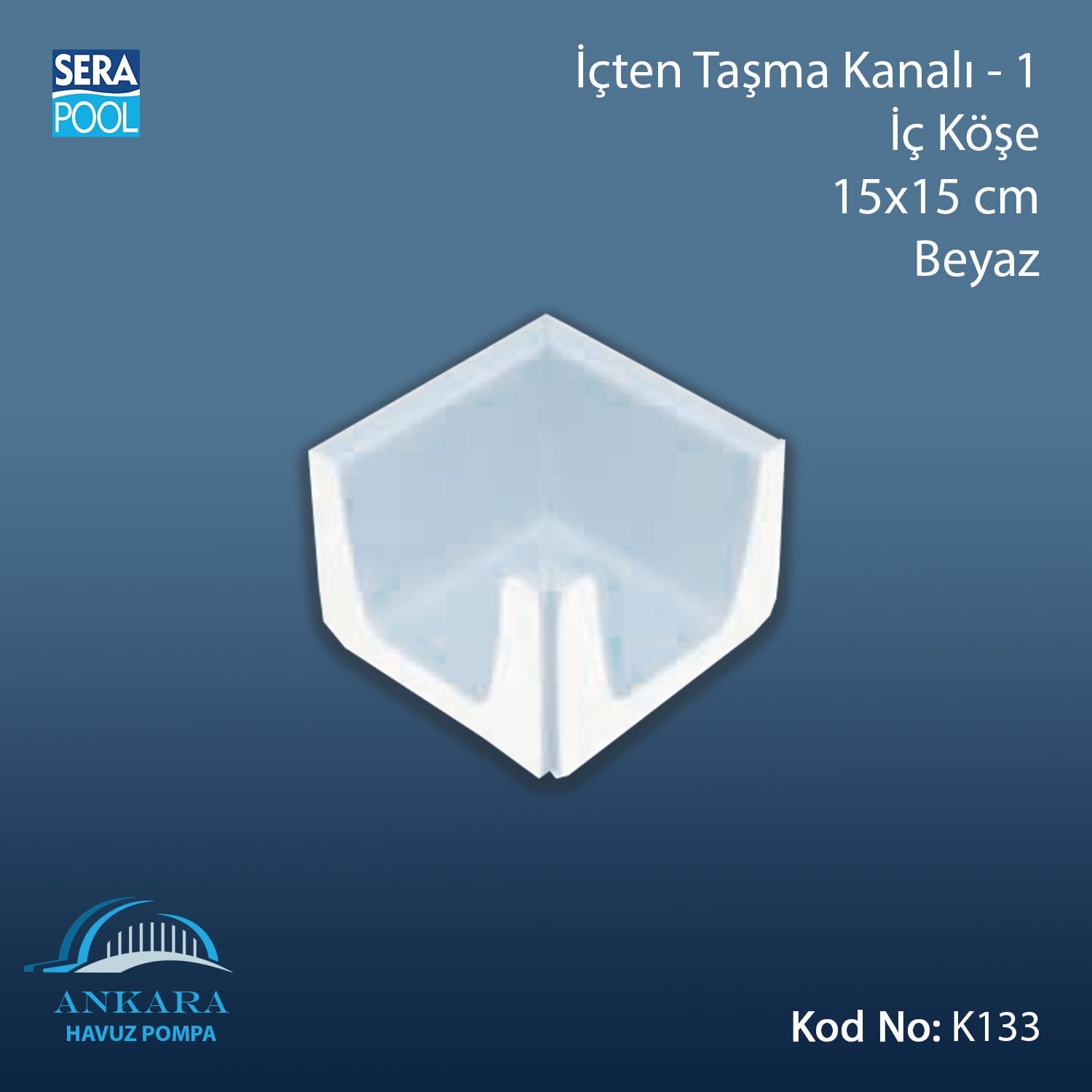 İçten Taşma Kanalı-1 - İç Köşe - 15x15 cm Beyaz
