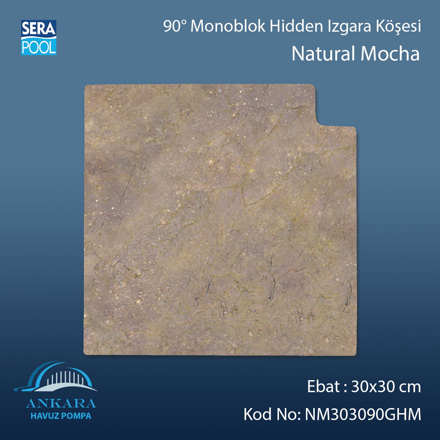 Natural Mocha 30x30 cm 90° Monoblok Hidden Izgara Köşesi