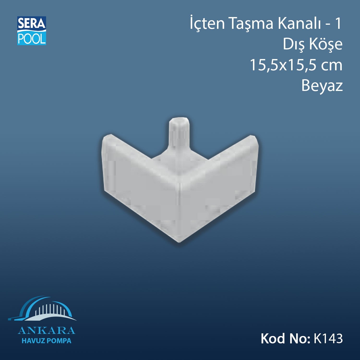İçten Taşma Kanalı-1 - Dış Köşe - 15,5x15,5 cm Beyaz