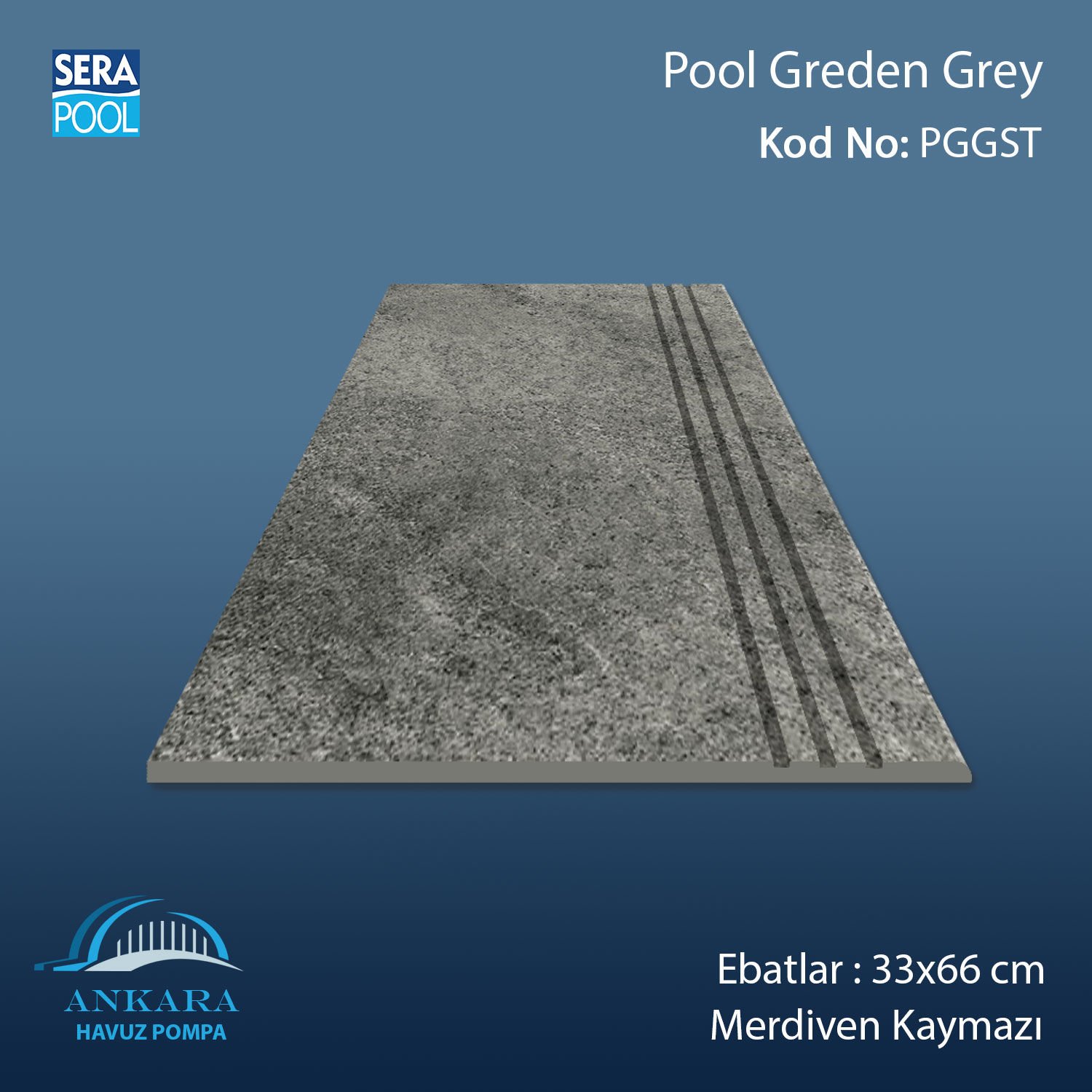 Pool Garden Grey 33x66x0,76 cm Merdiven Kaymazı