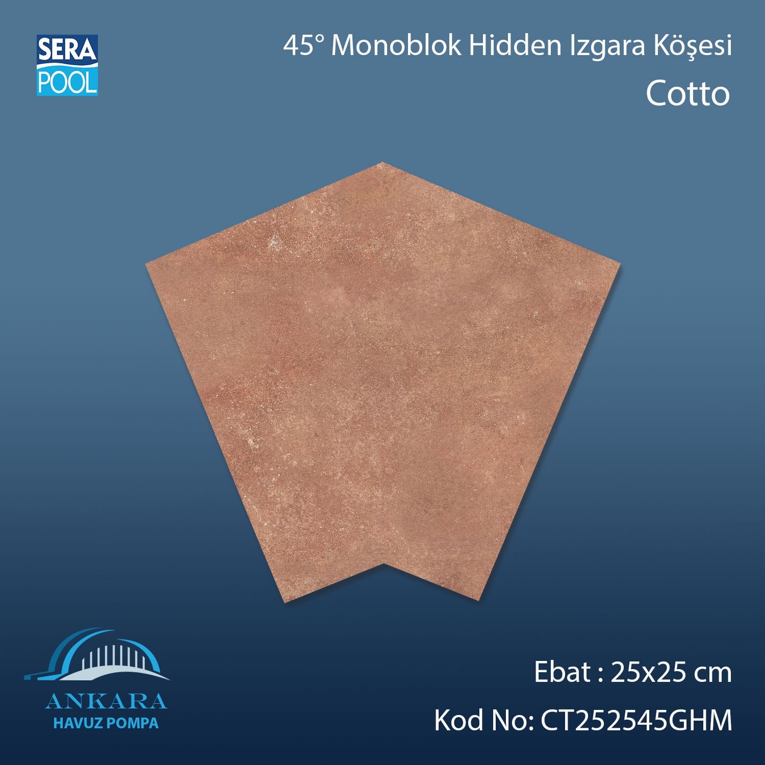 Cotto 25x25 cm 45° Monoblok Hidden Izgara Köşesi