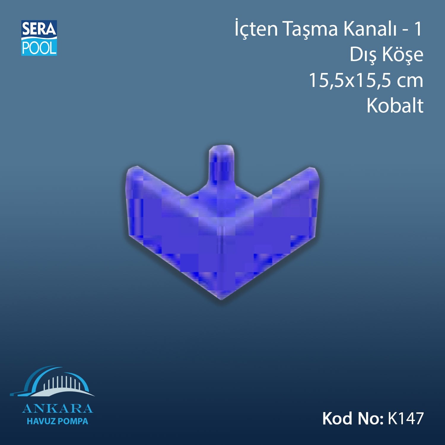 İçten Taşma Kanalı-1 - Dış Köşe - 15,5x15,5 cm Kobalt