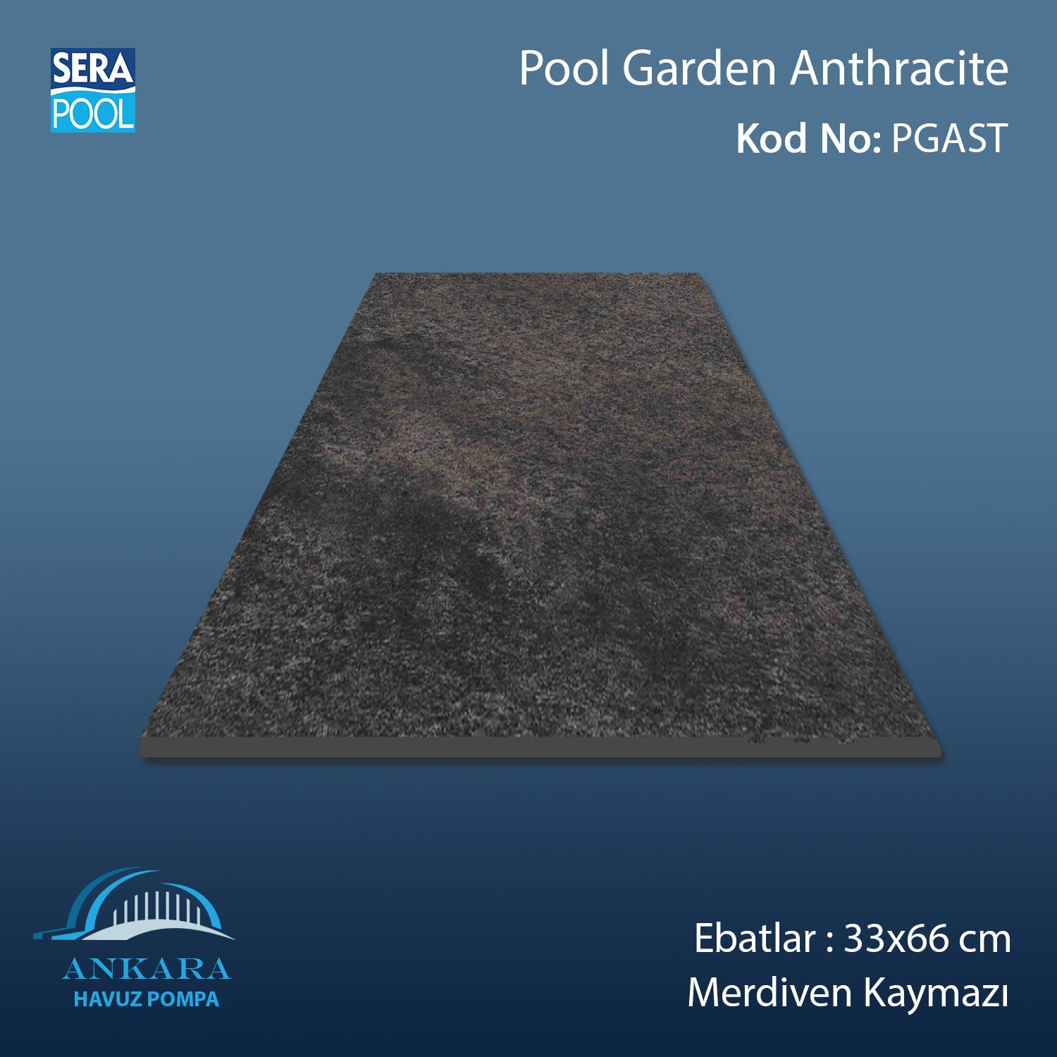 Pool Garden Anthracite 33x66x0,76 cm Merdiven Kaymazı