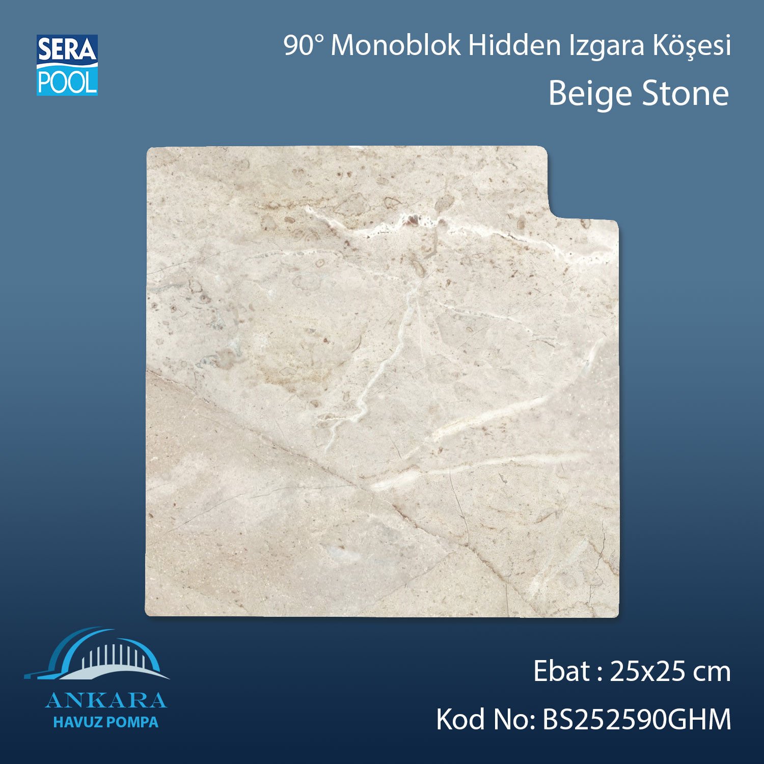Beige Stone 25x25 cm 90° Monoblok Hidden Izgara Köşesi