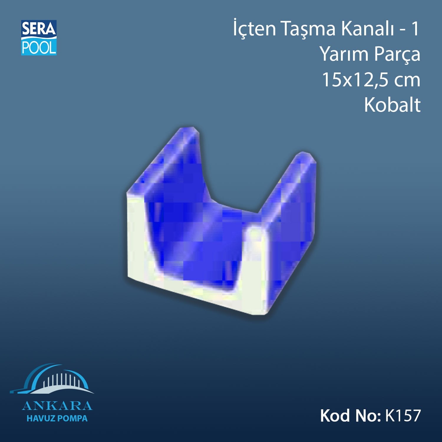 İçten Taşma Kanalı-1 - Yarım Parça - 15x12,5 cm Kobalt