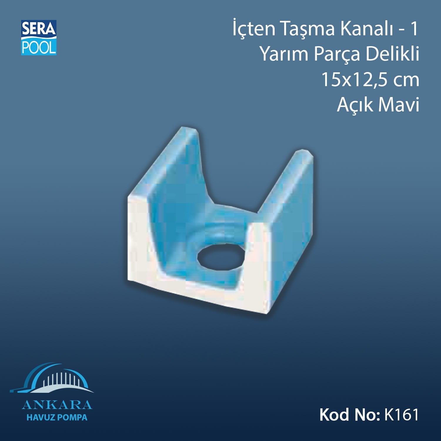 İçten Taşma Kanalı-1 - Yarım Parça Delikli - 15x12,5 cm Açık Mavi