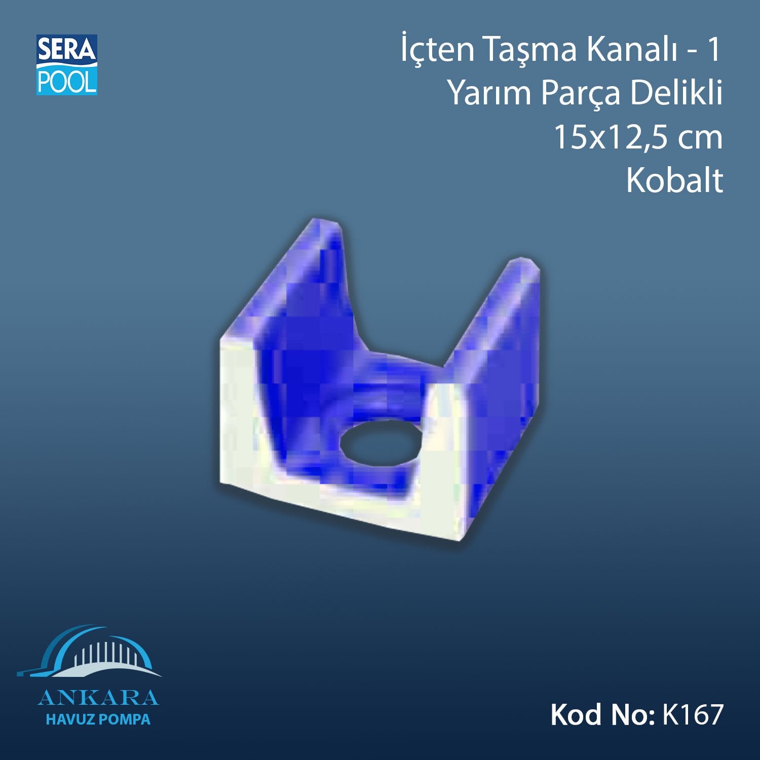 İçten Taşma Kanalı-1 - Yarım Parça Delikli - 15x12,5 cm Kobalt