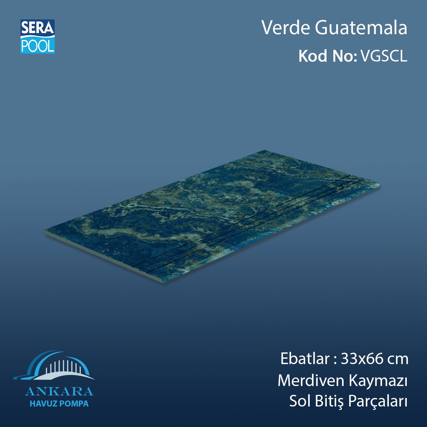 Verde Guatemala 33x66x0,76 cm Merdiven Kaymazı Sol Bitiş