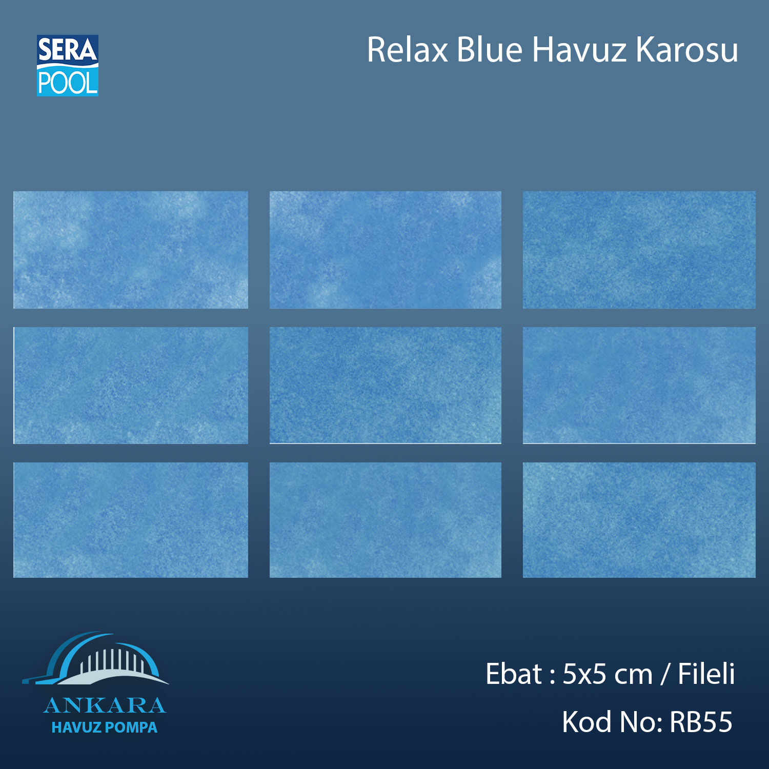 Serapool Relax Blue Porselen Karo Fileli 5x5 cm - m²