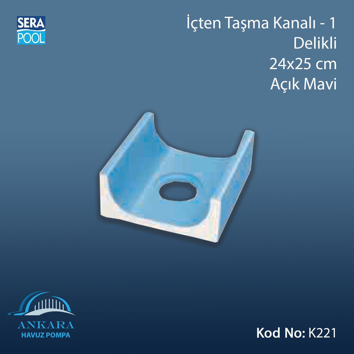 İçten Taşma Kanalı-2 - Delikli - 24x25 cm Açık Mavi