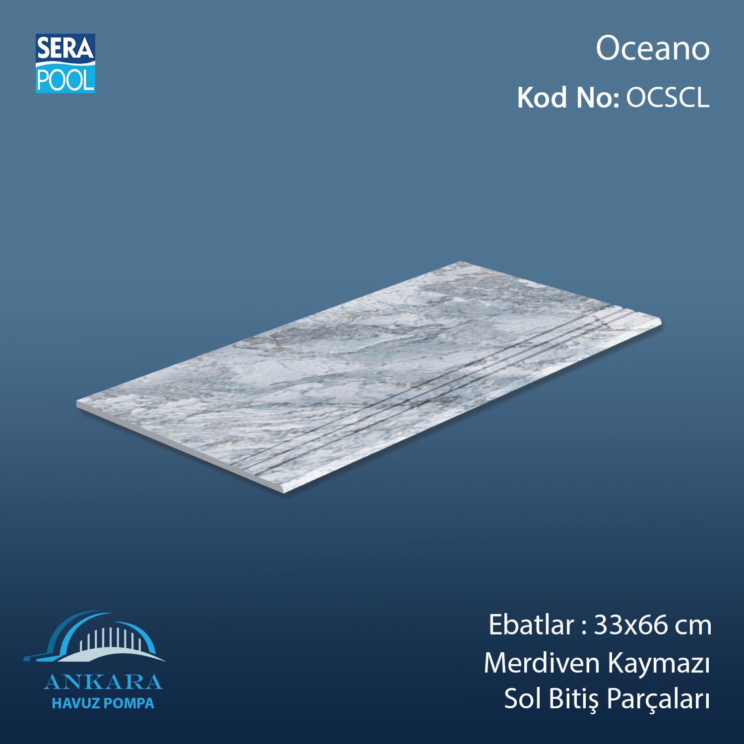 Oceano 33x66x0,76 cm Merdiven Kaymazı Sol Bitiş