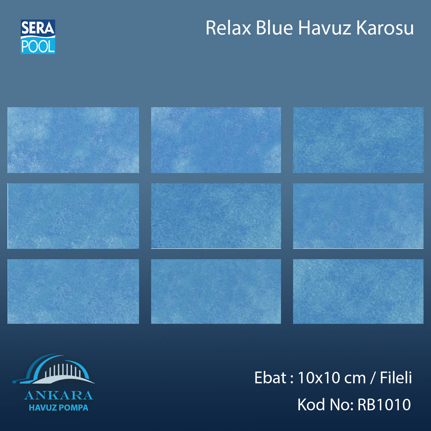 Serapool Relax Blue Porselen Karo Fileli 10x10 cm - m²