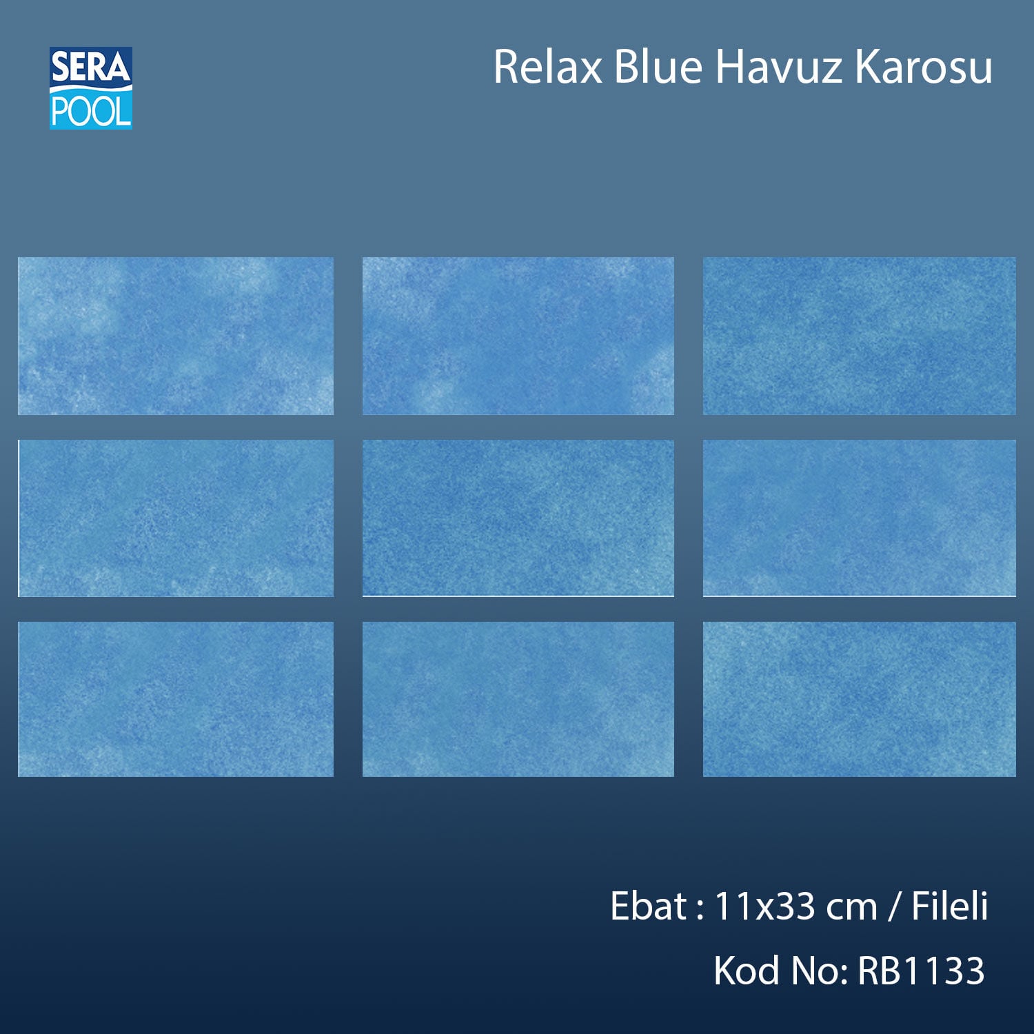 Serapool Relax Blue Porselen Karo Fileli 11x33 cm - m²
