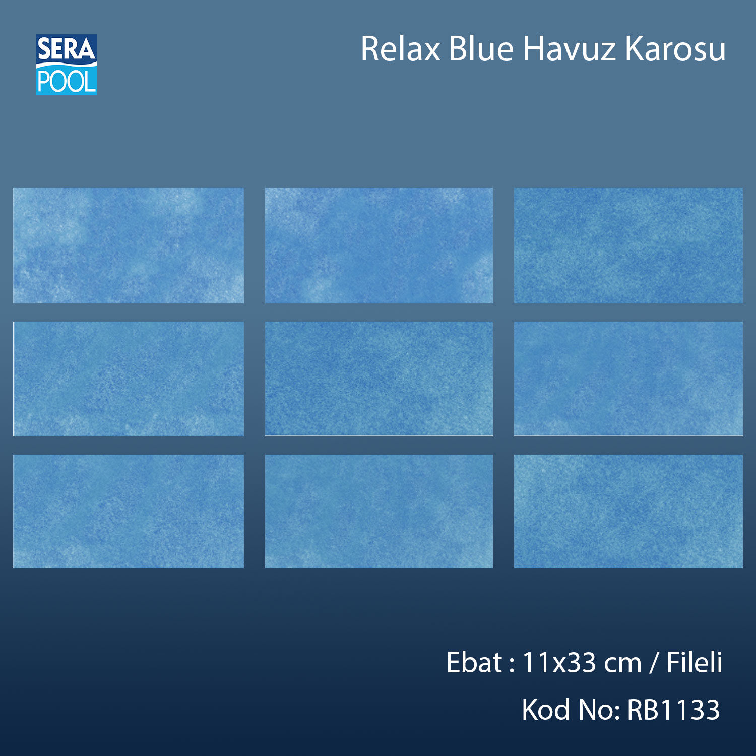 Serapool Relax Blue Porselen Karo Fileli 11x33 cm - m²