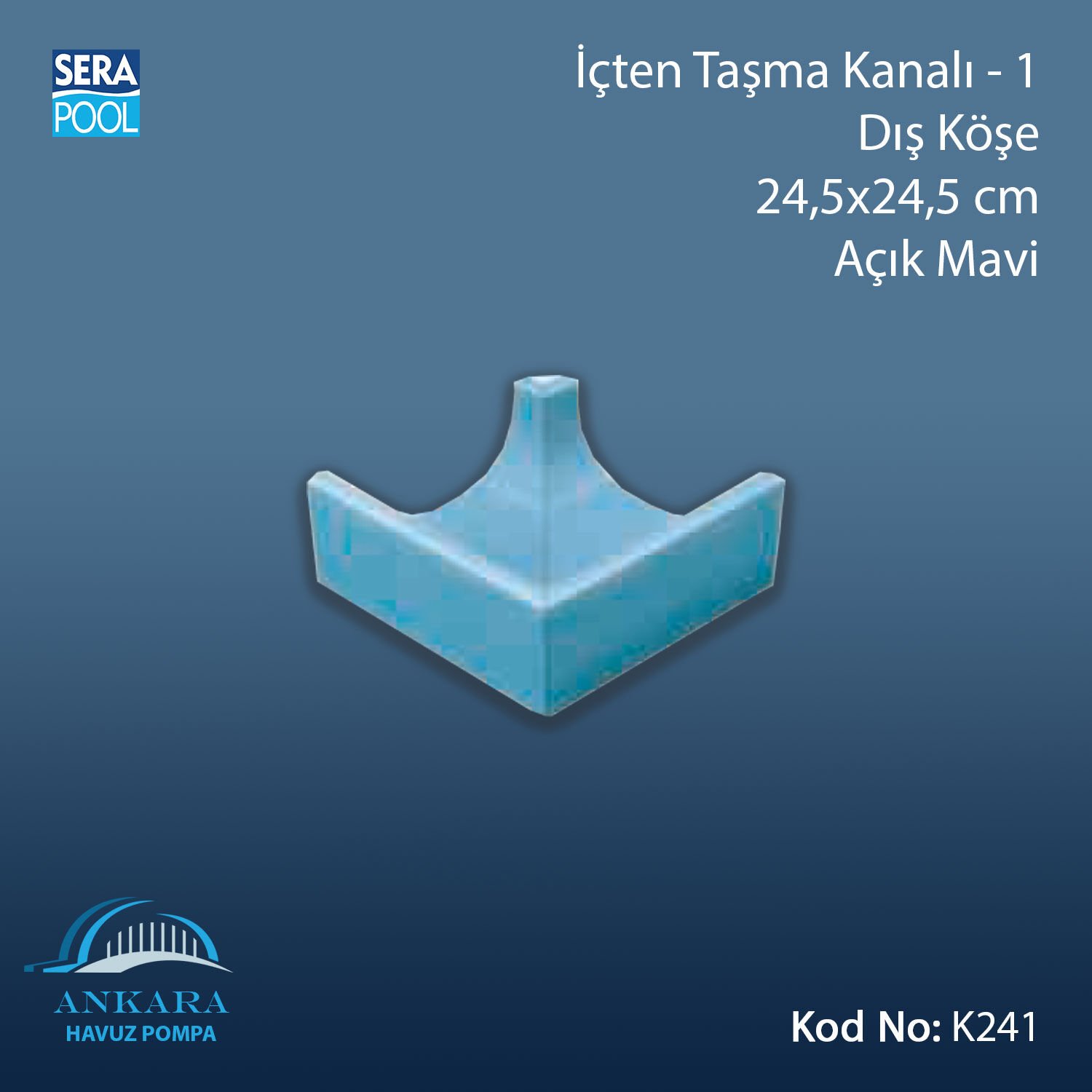 İçten Taşma Kanalı-1 - Dış Köşe - 24,5x24,5 cm Açık Mavi