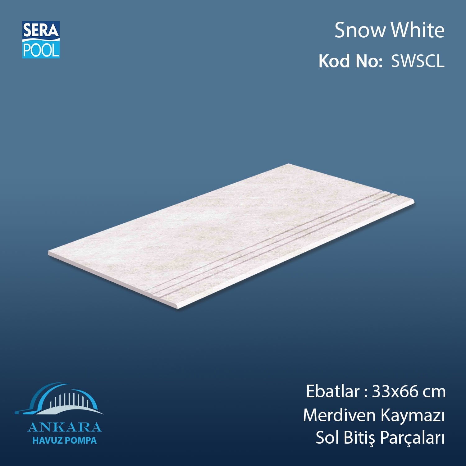 Snow White 33x66x0,76 cm Merdiven Kaymazı Sol Bitiş