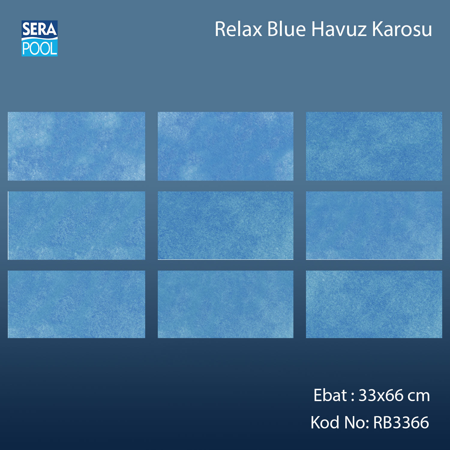 Serapool Relax Blue Porselen Karo Fileli 33x66 cm - m²
