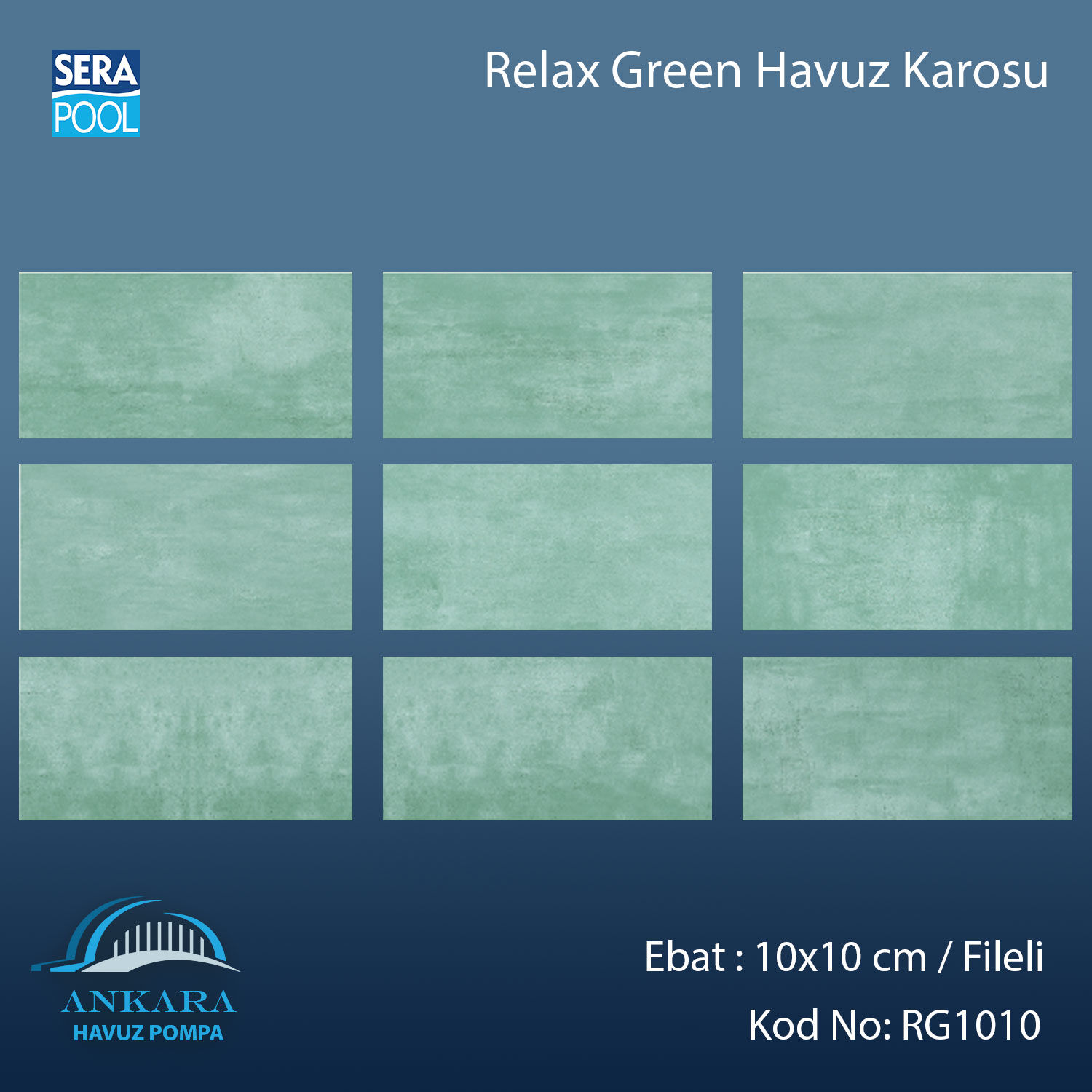 Serapool Relax Green Porselen Karo Fileli 10x10 cm - m²