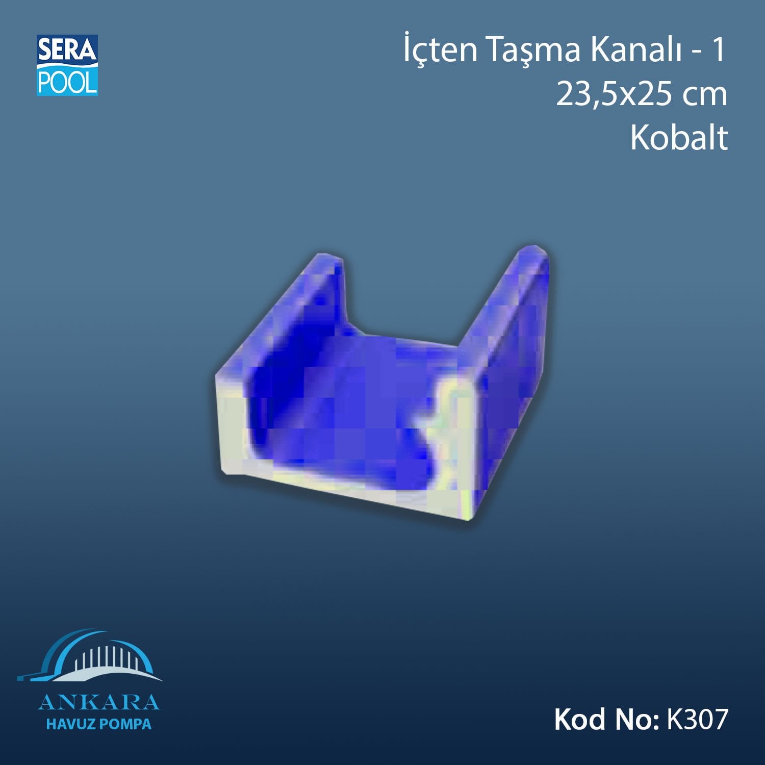 Üsten Taşma Kanalı-1 - 23,5x25 cm Kobalt
