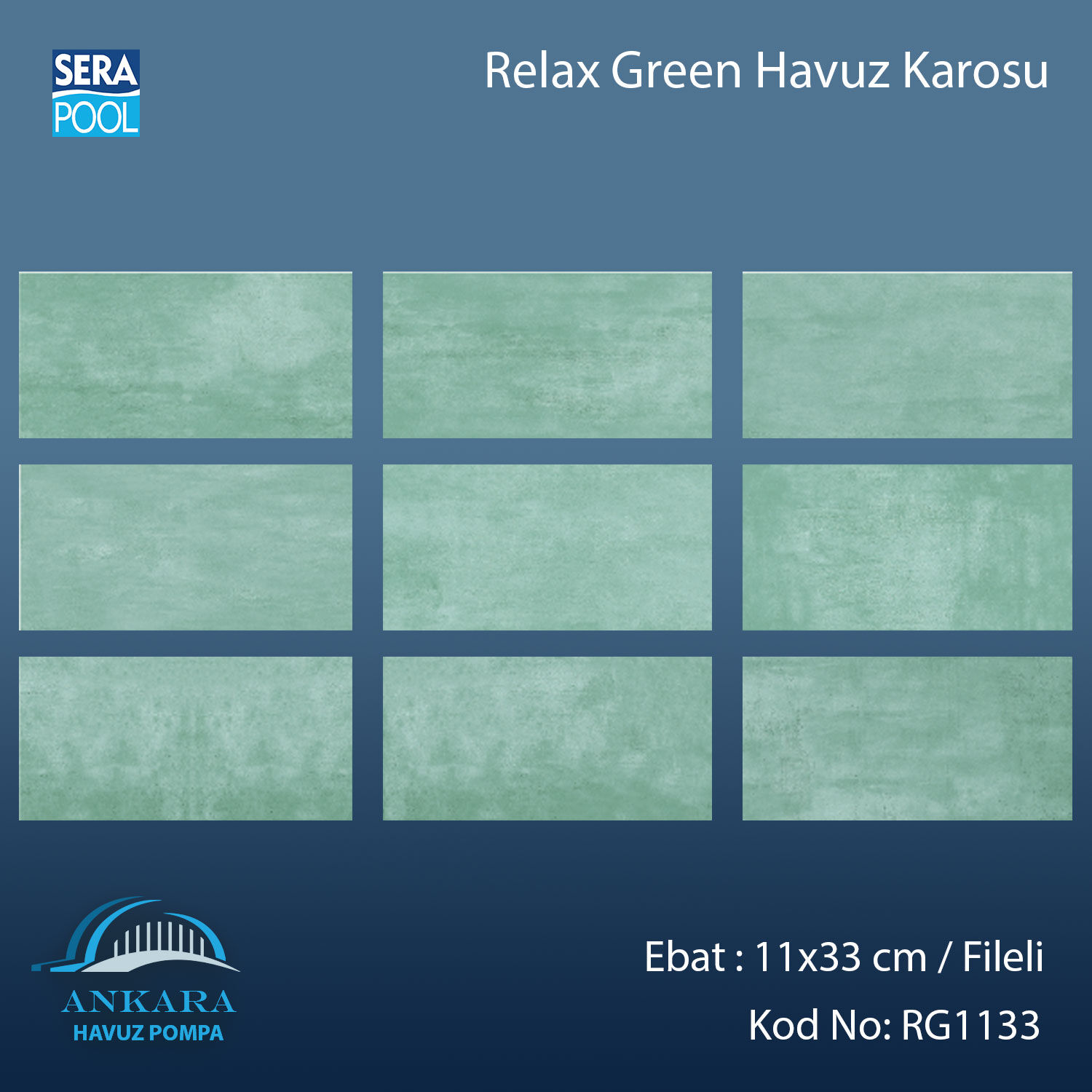 Serapool Relax Green Porselen Karo Fileli 11x33 cm - m²
