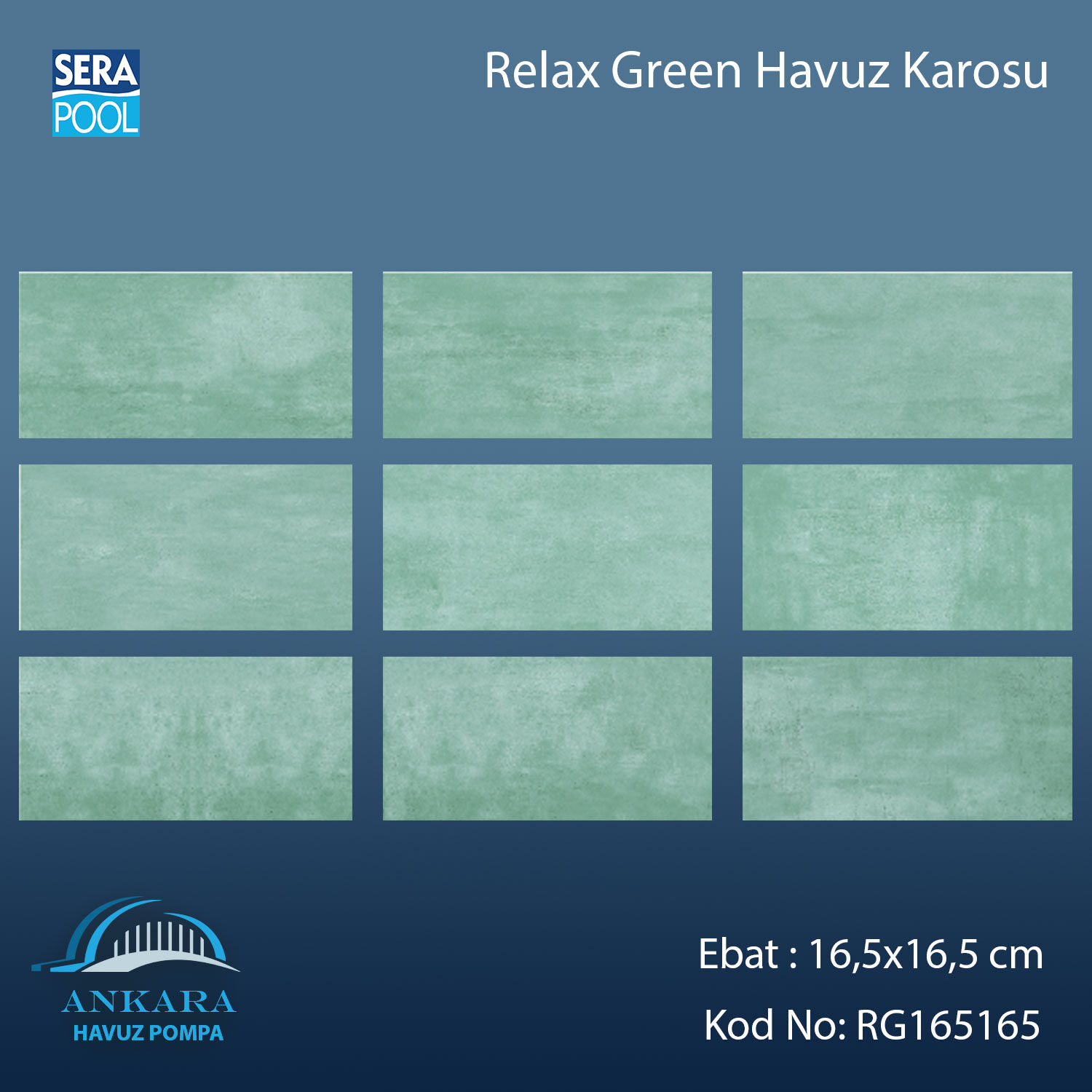 Serapool Relax Green Porselen Karo Fileli 16,5x16,5 cm - m²