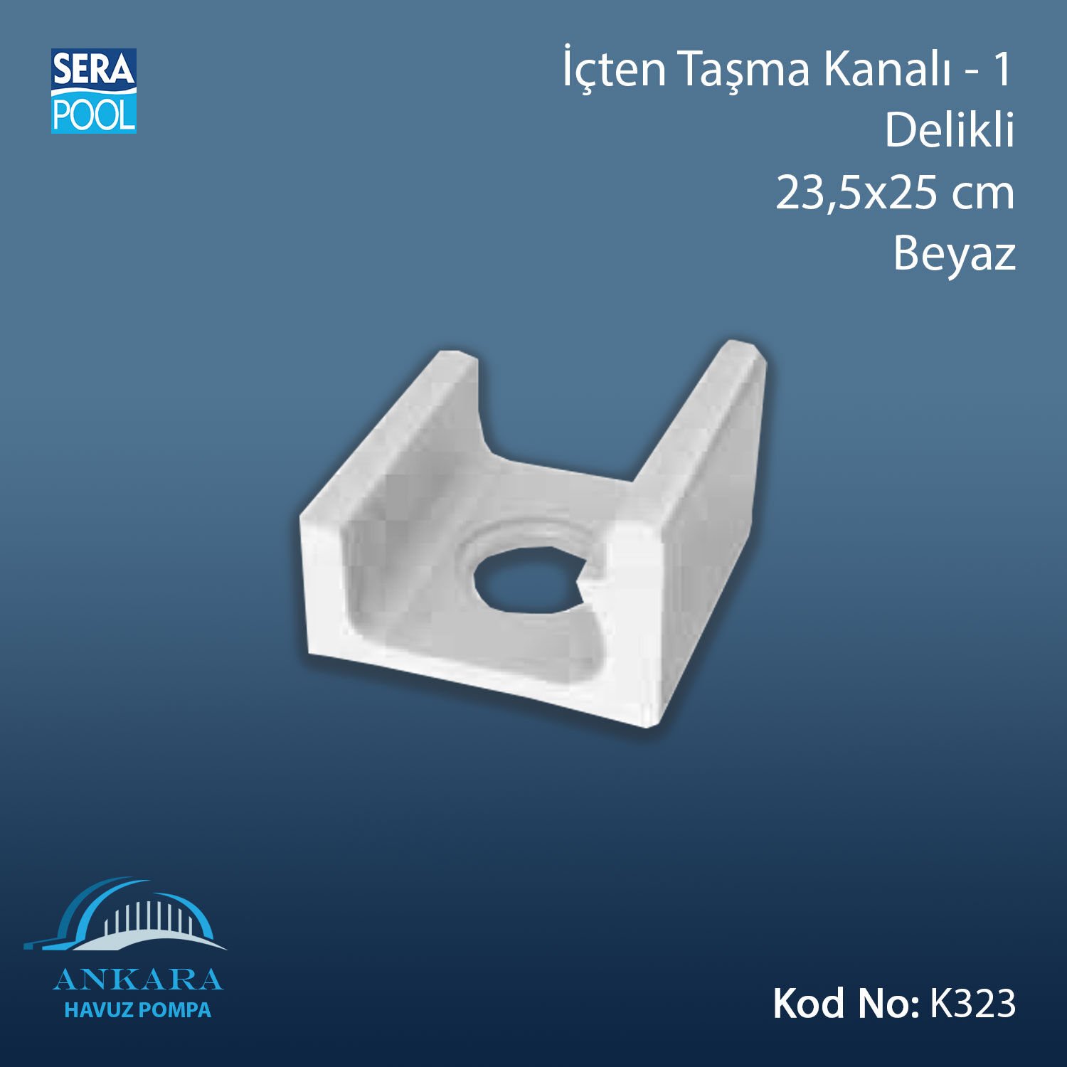 Üsten Taşma Kanalı-1 - Delikli - 23,5x25 cm Beyaz