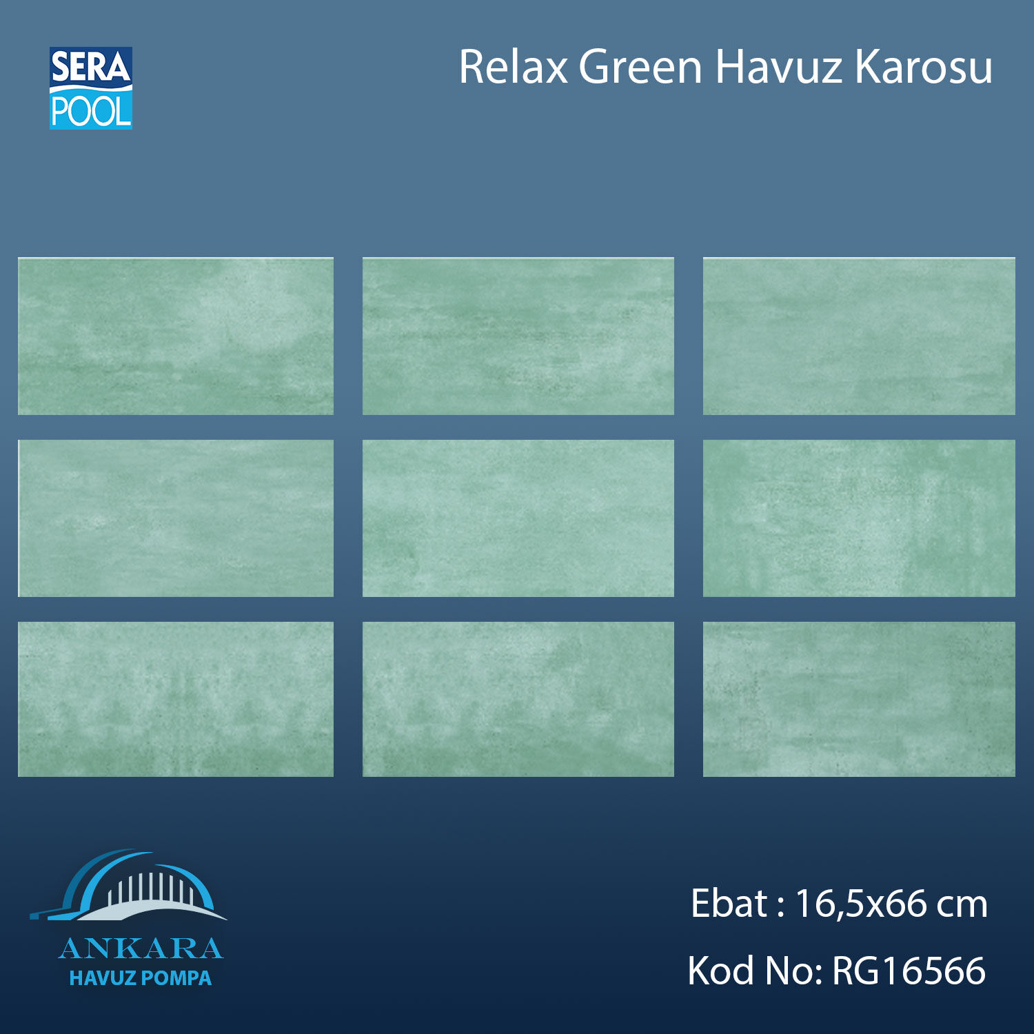 Serapool Relax Green Porselen Karo Fileli 16,5x66 cm - m²