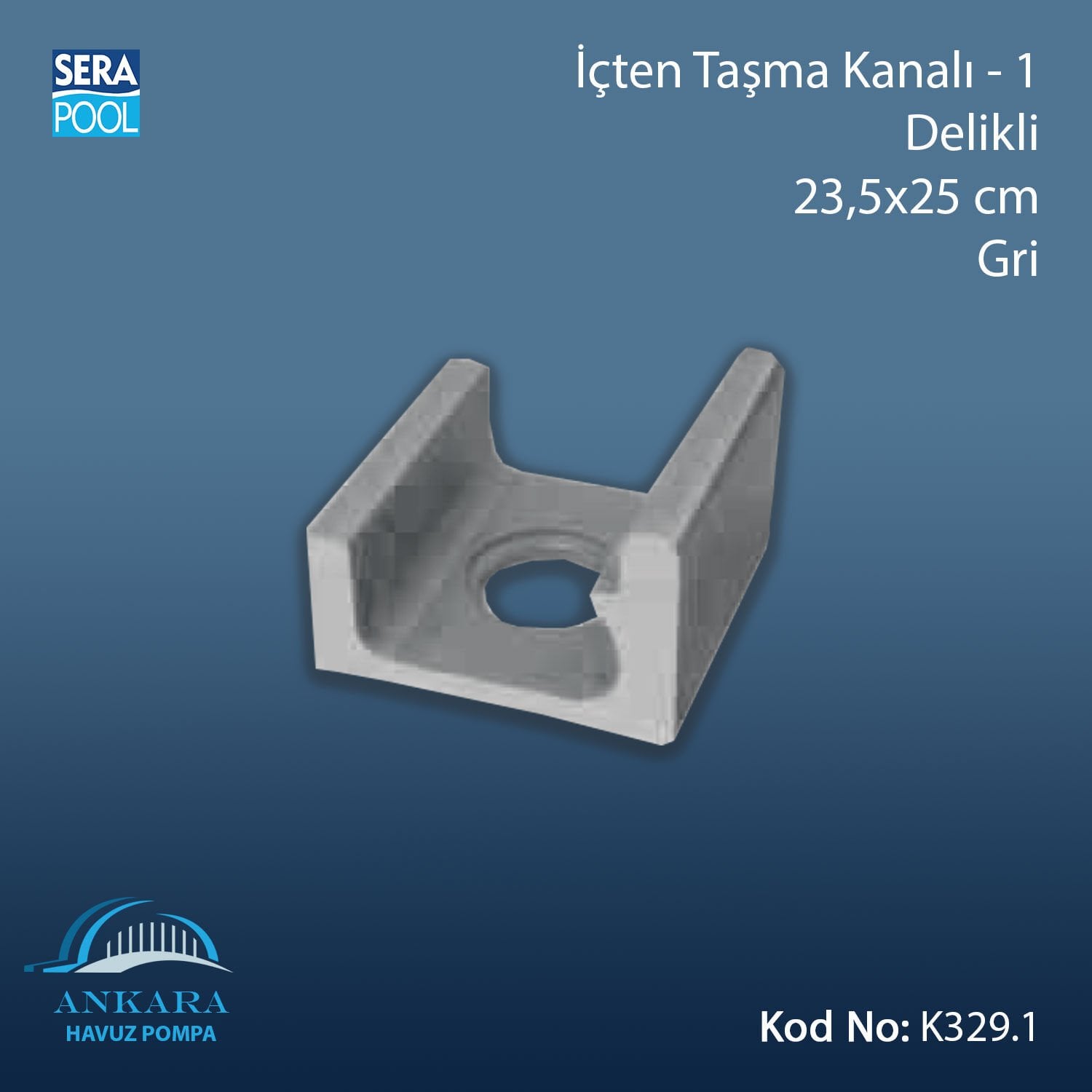 Üsten Taşma Kanalı-1 - Delikli - 23,5x25 cm Gri