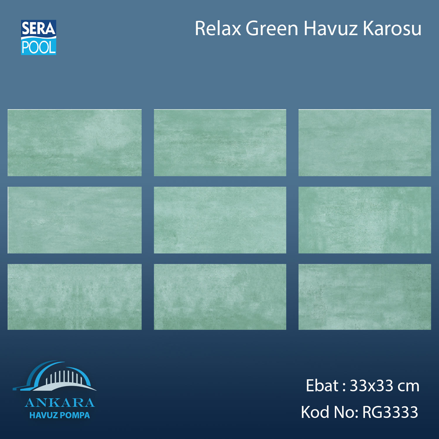 Serapool Relax Green Porselen Karo Fileli 33x33 cm - m²