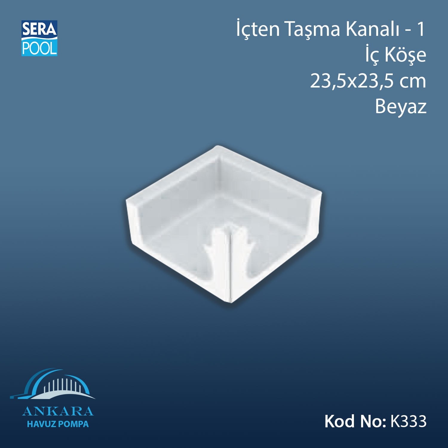 Üsten Taşma Kanalı-1 - İç Köşe - 23,5x23,5 cm Beyaz