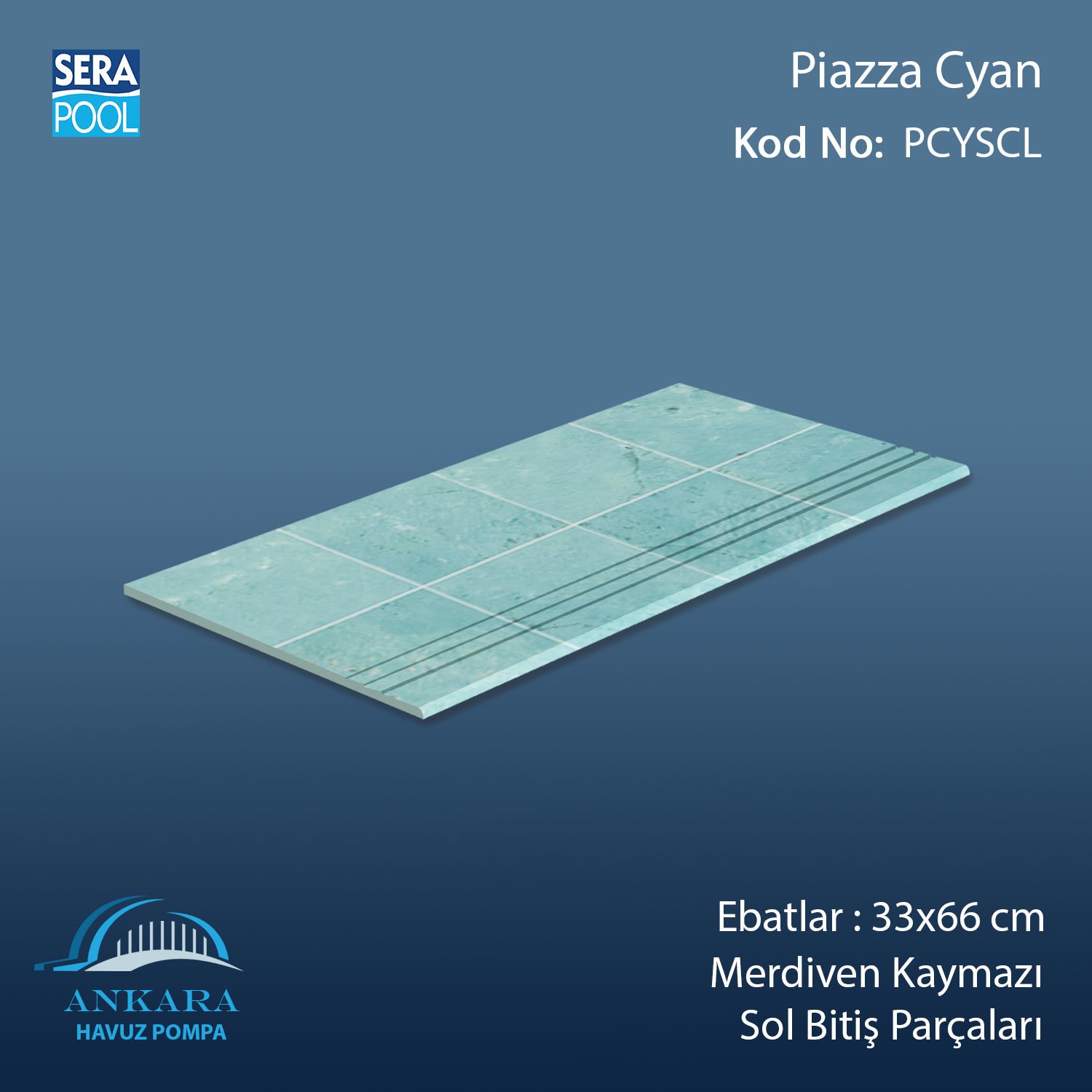 Piazza Cyan 33x66x0,76 cm Merdiven Kaymazı Sol Bitiş