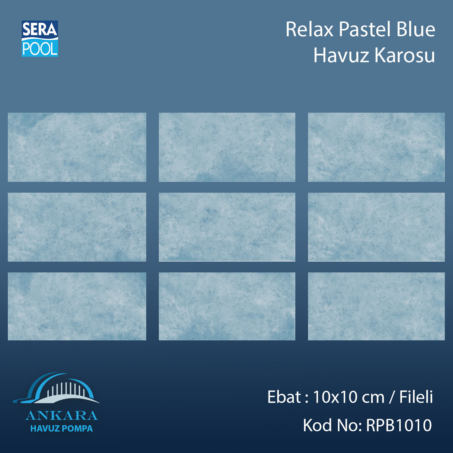 Serapool Relax Pastel Blue Porselen Karo Fileli 10x10 cm - m²