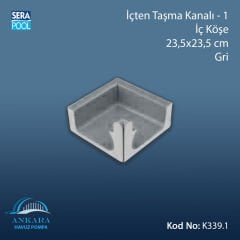 Üsten Taşma Kanalı-1 - İç Köşe - 23,5x23,5 cm Gri
