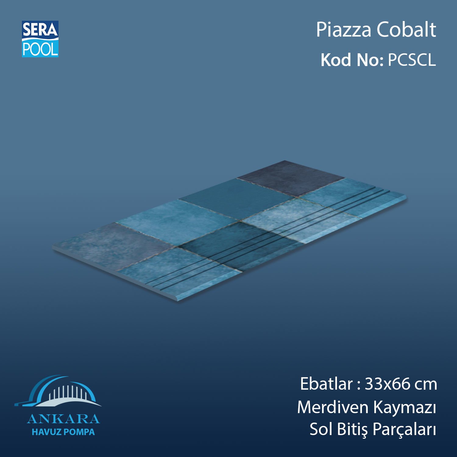 Piazza Cobalt 33x66x0,76 cm Merdiven Kaymazı Sol Bitiş