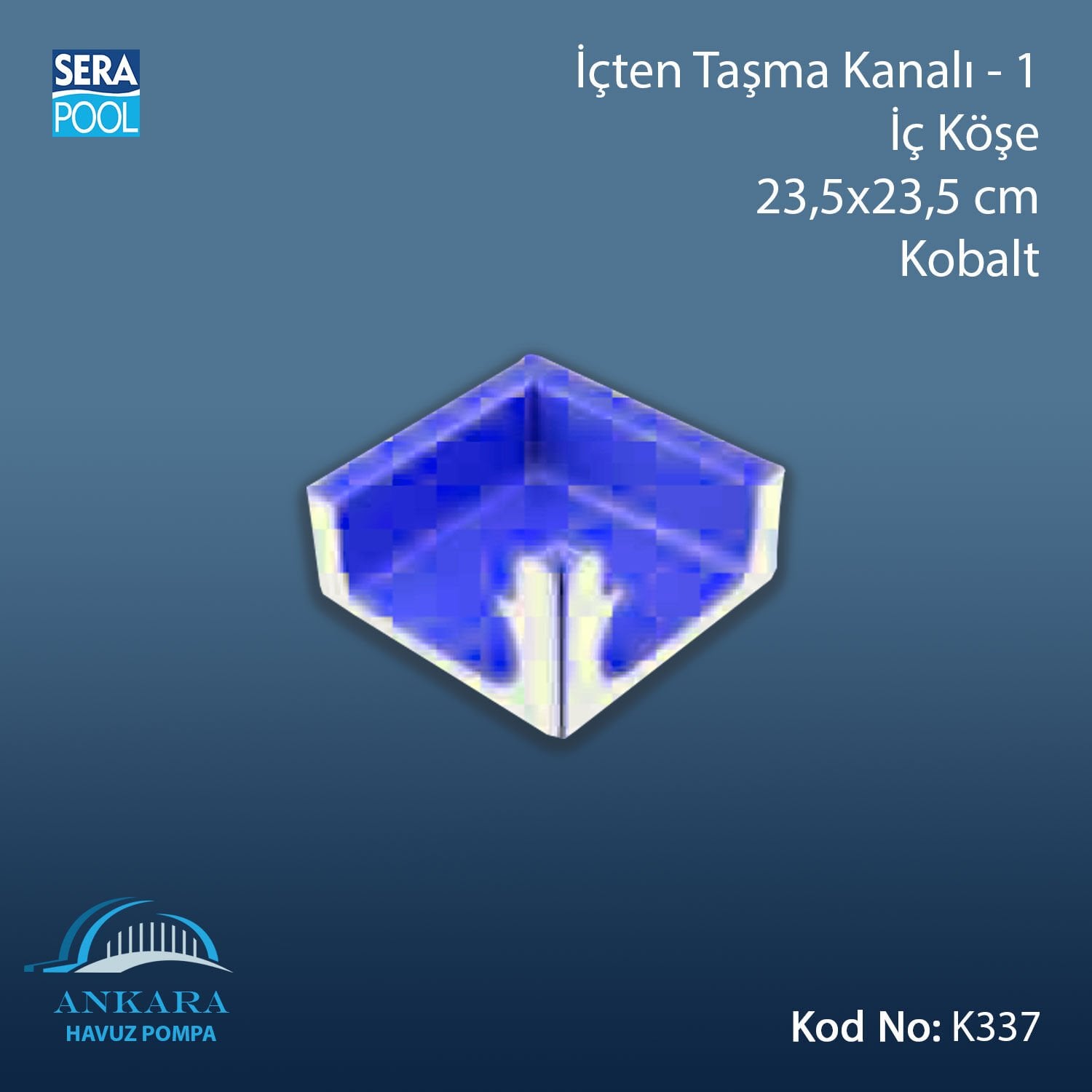 Üsten Taşma Kanalı-1 - İç Köşe - 23,5x23,5 cm Kobalt