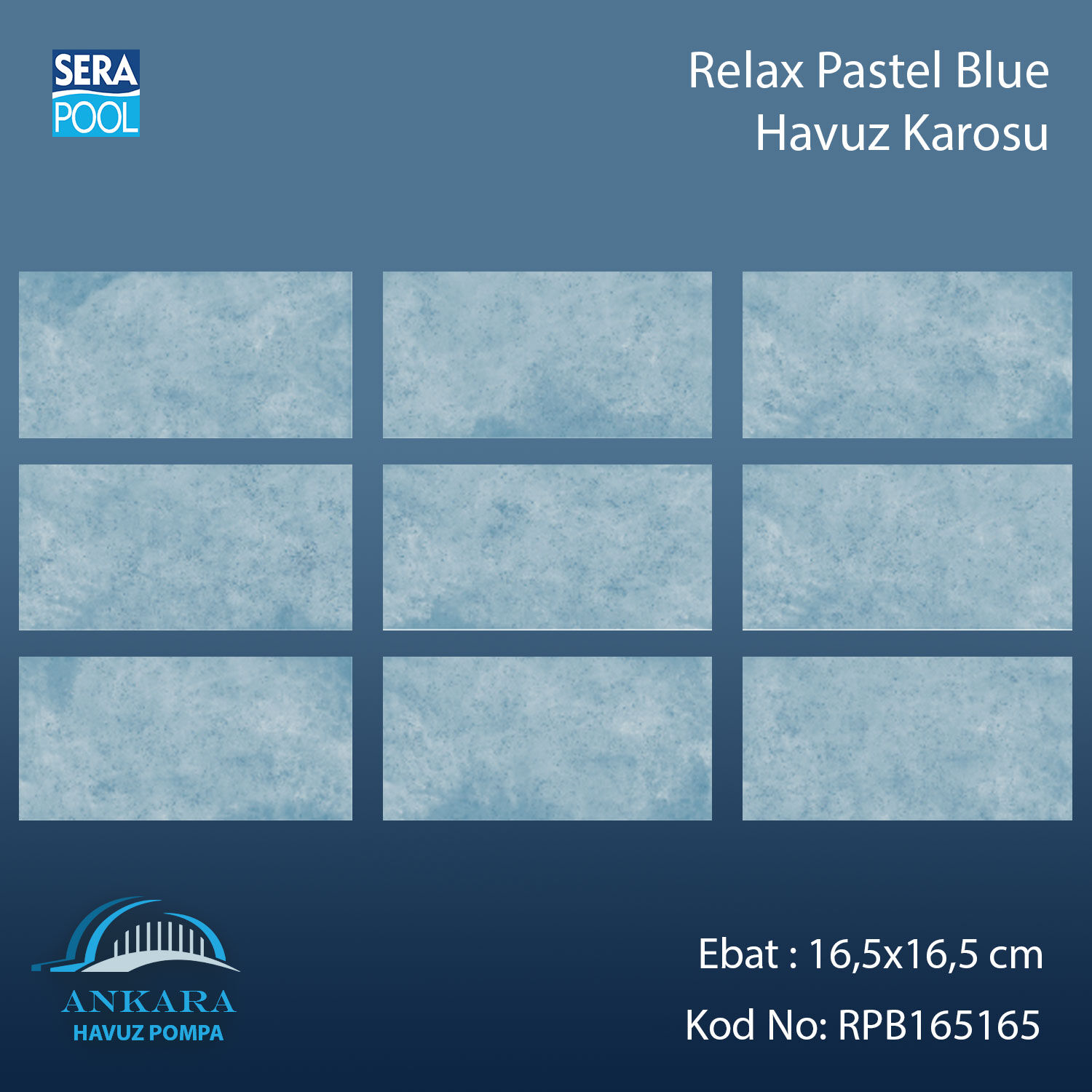 Serapool Relax Pastel Blue Porselen Karo Fileli 16,5x16,5 cm - m²