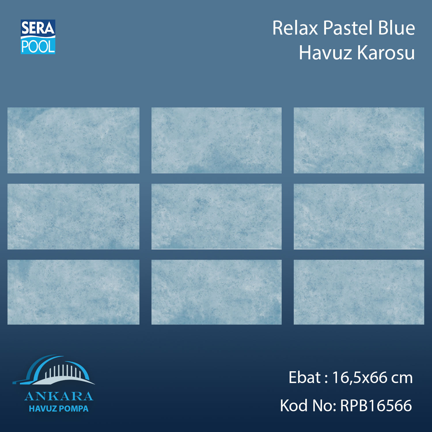 Serapool Relax Pastel Blue Porselen Karo Fileli 16,5x66 cm - m²