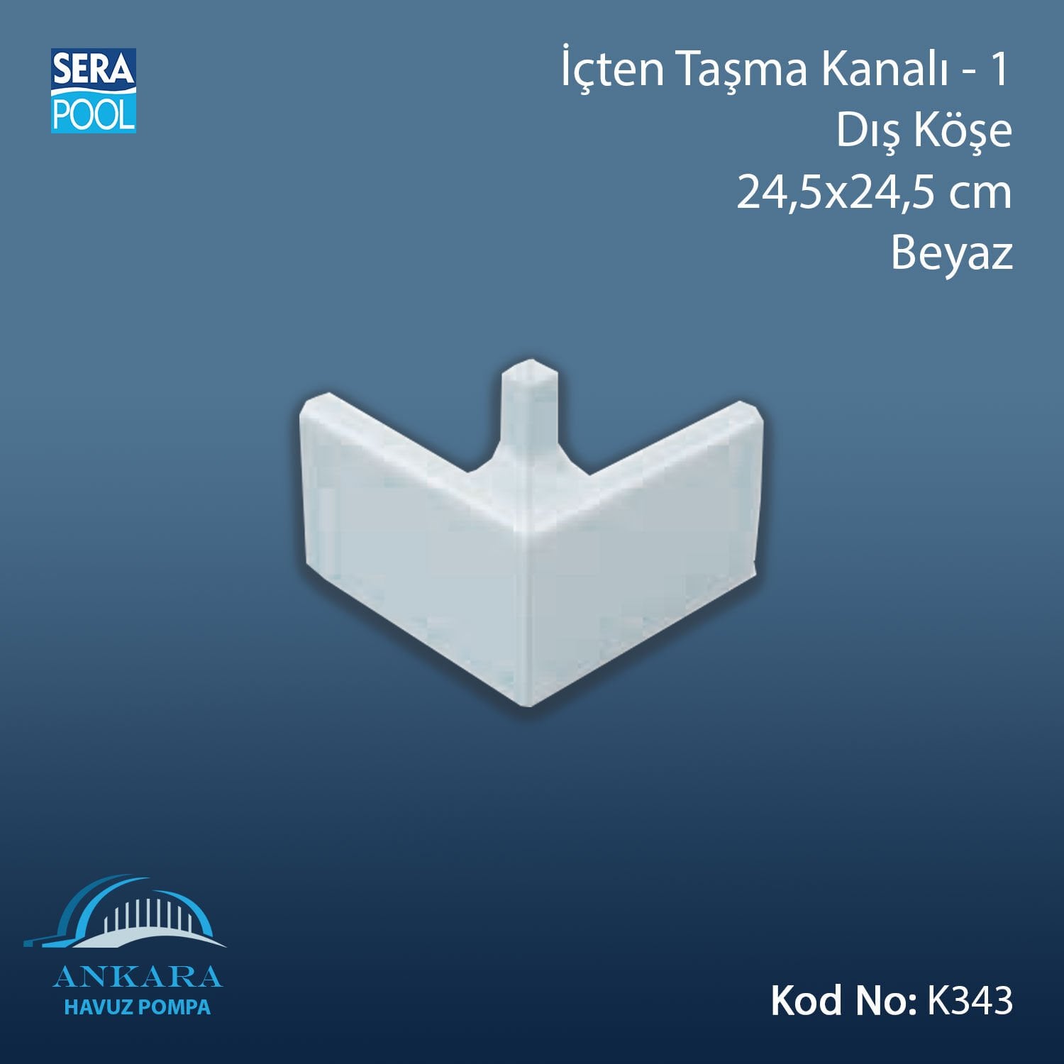 Üsten Taşma Kanalı-1 - Dış Köşe - 24,5x24,5 cm Beyaz