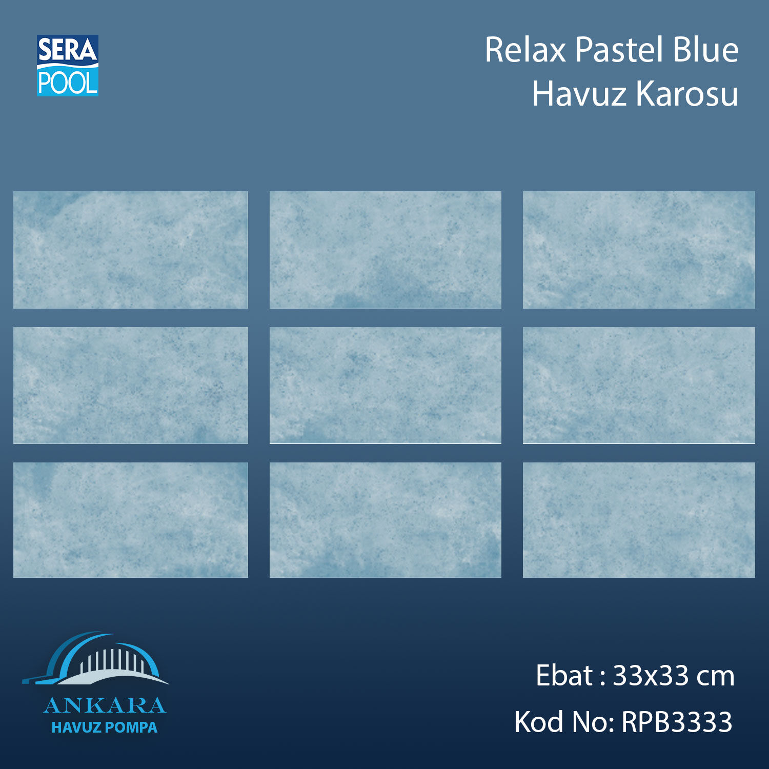 Serapool Relax Pastel Blue Porselen Karo Fileli 33x33 cm - m²