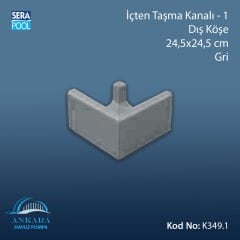 Üsten Taşma Kanalı-1 - Dış Köşe - 24,5x24,5 cm Gri