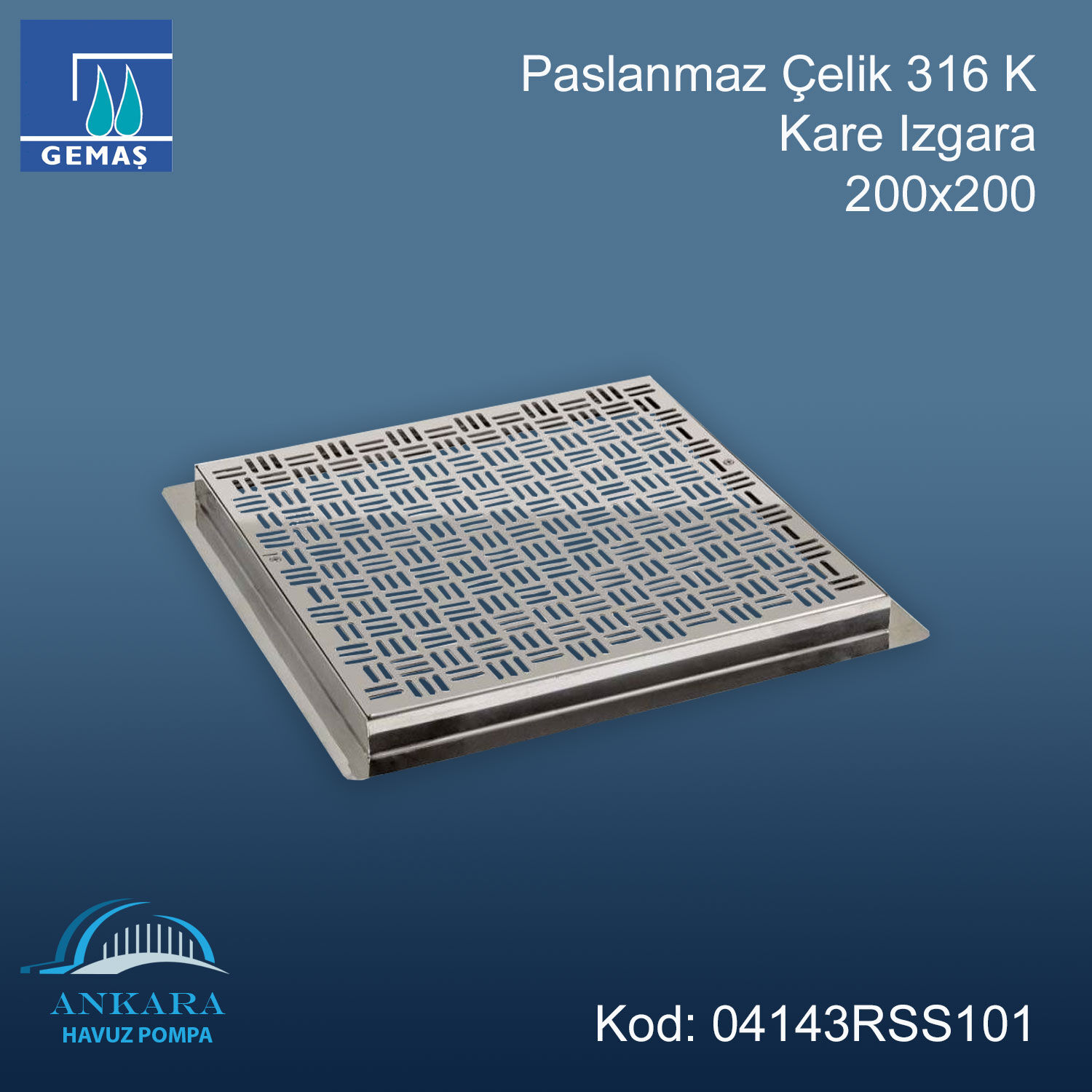 Paslanmaz Çelik Kare Izgara 200X200-316 Klt